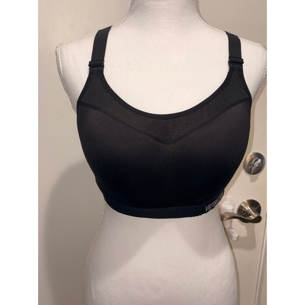 Victoria Secret Sport Bra Dark Black Scallop Trim Mesh Detail Front 34DD